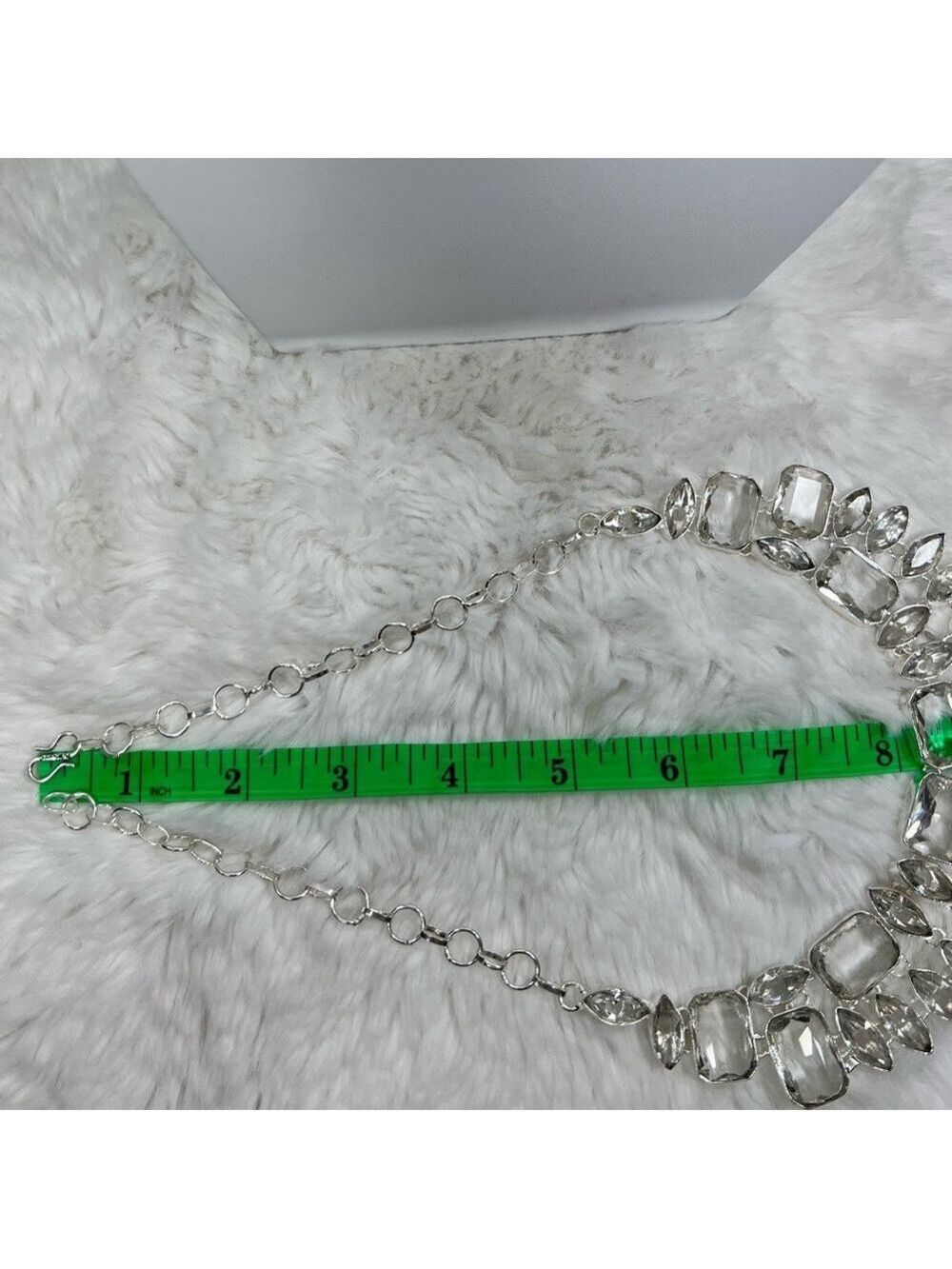 White Topaz 925 Synthetic Gemstone Large Necklace & Bracelet Set - Picture 6 of 8